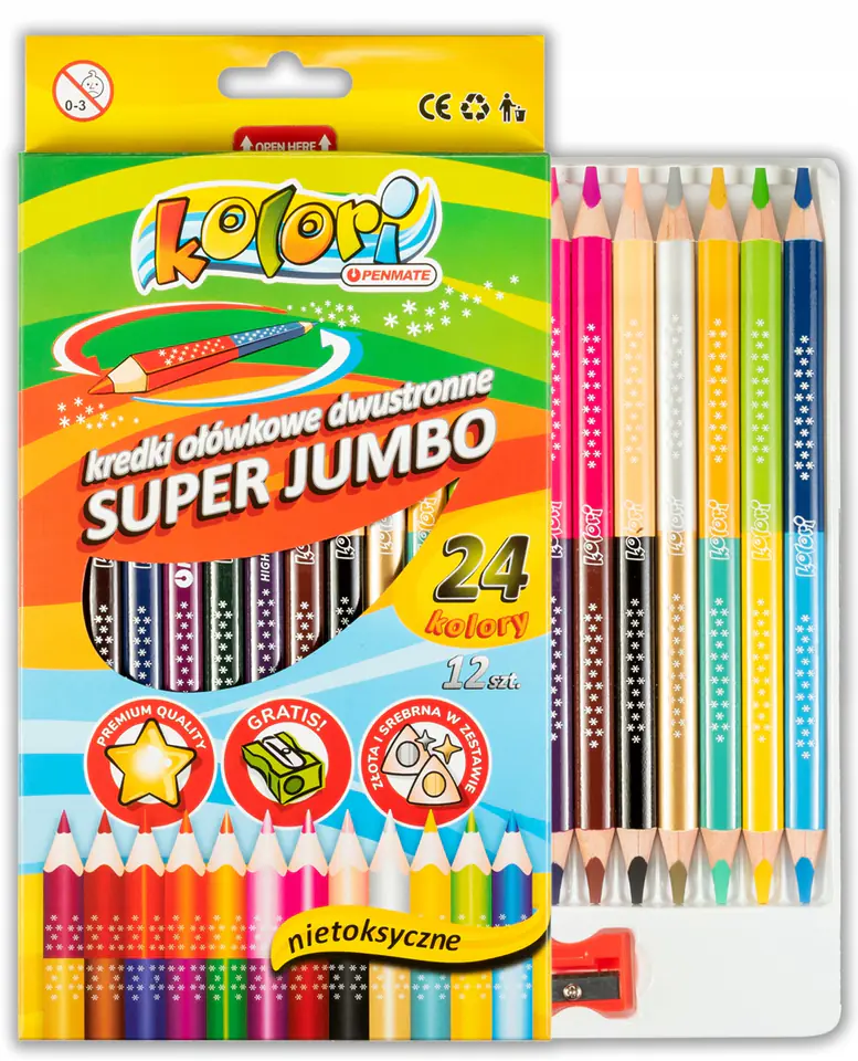 Kredki ołówkowe dwustronne Jumbo 12szt. 24 kolorów z temp.TT7840 PENMATE