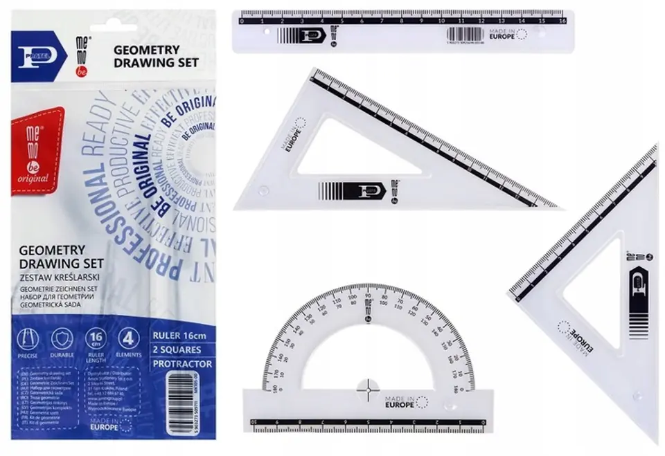 Komplet geometryczny z linijką 16cm MK105-00 MemoBe by Pratel