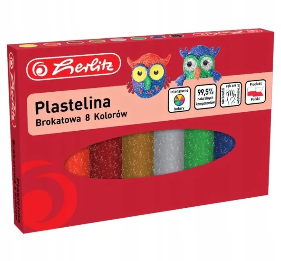 Plastelina szkolna brokatowa Zestaw 8 kolorów 9589003 HERLITZ