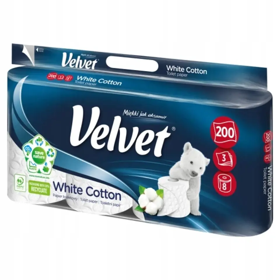 Papier toaletowy VELVET EXCELLENCE (8 rolek) 3 warstwy biały