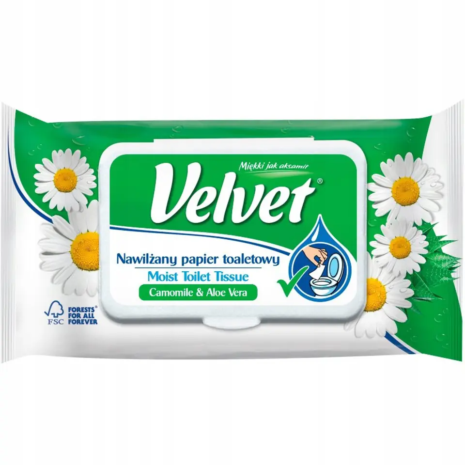 Papier toaletowy VELVET (48 listków) nawilżany rumiankowy