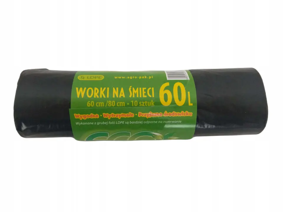 Worki na śmieci 60L LDPE czarne (10szt) 60cm/80cm