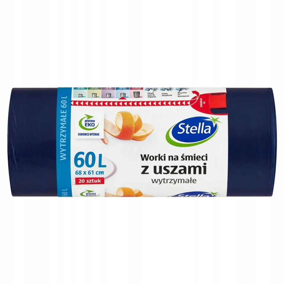 Worki na śmieci z uszami wytrzymałe 60L 20szt. granatowe (HD-LD) WNS-9725V1 STELLA