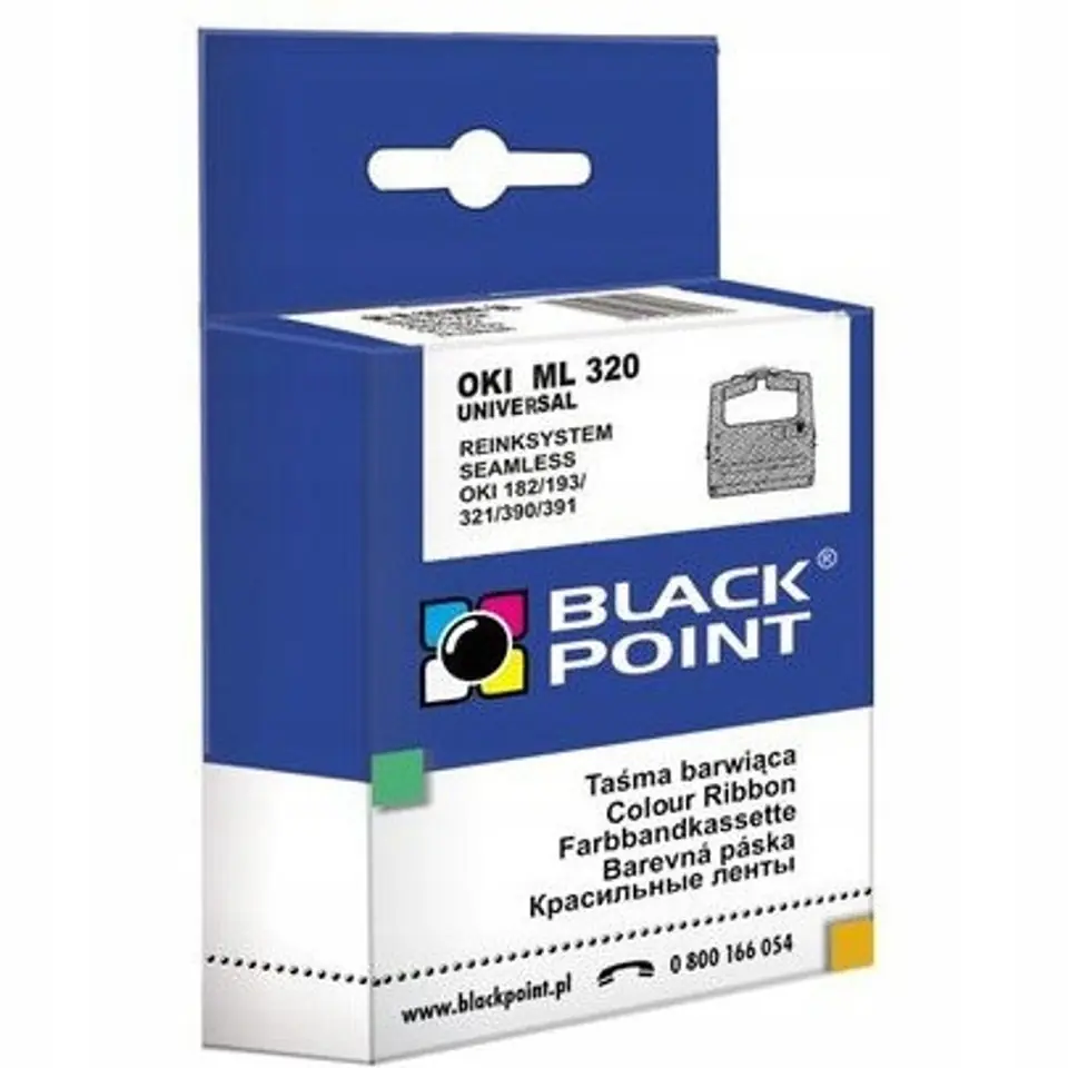 Taśma BLACK POINT (KBPO320) czarna nylon 8mm/1,8m zamiennik OKI (09002303) ML320/182/391