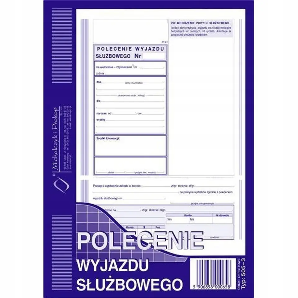 505-3 Polecenie wyjazdu służbowego A5 40kartek Michalczyk i Prokop