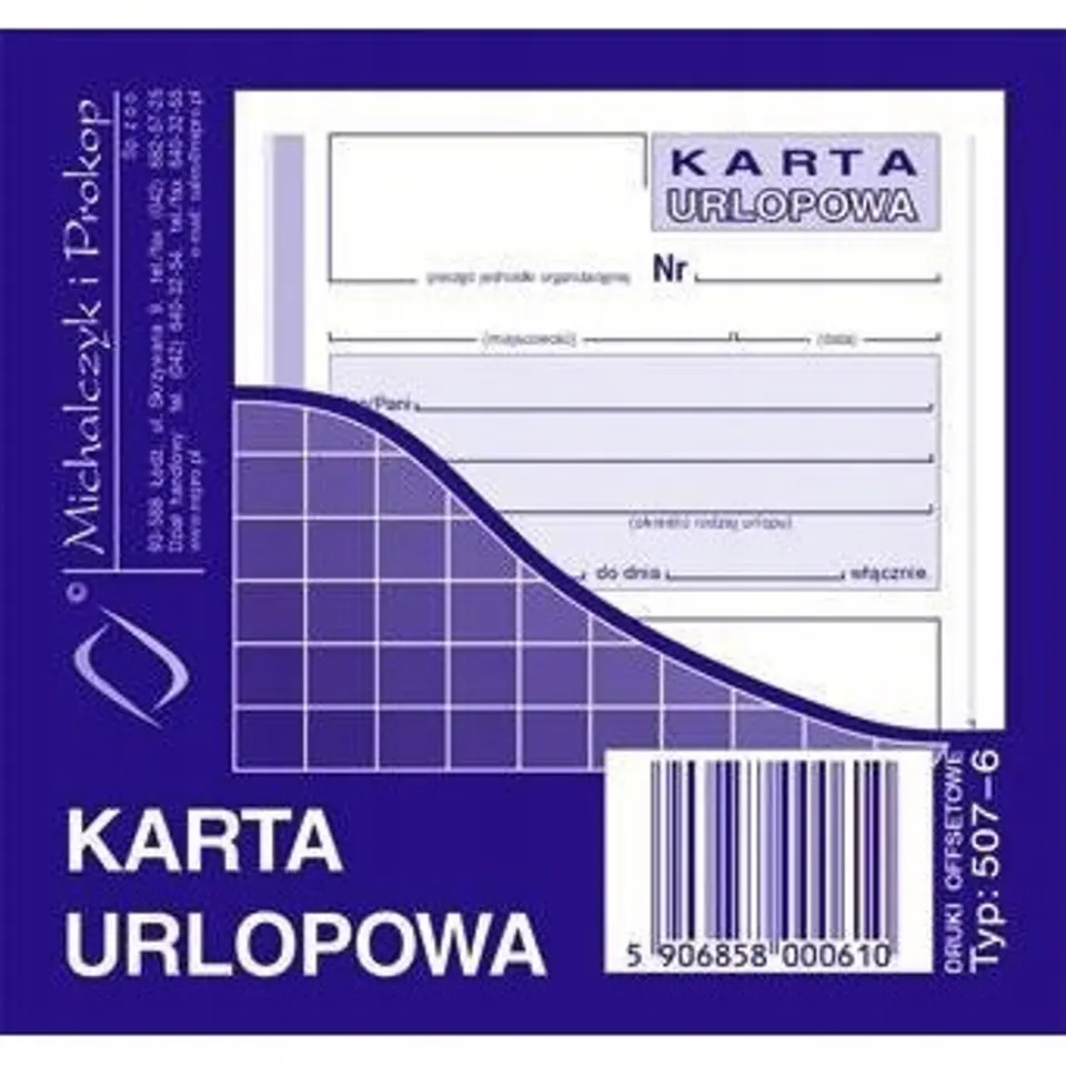 507-6 Karta urlopowa 2/3 A6 40 kartek Michalczyk i Prokop