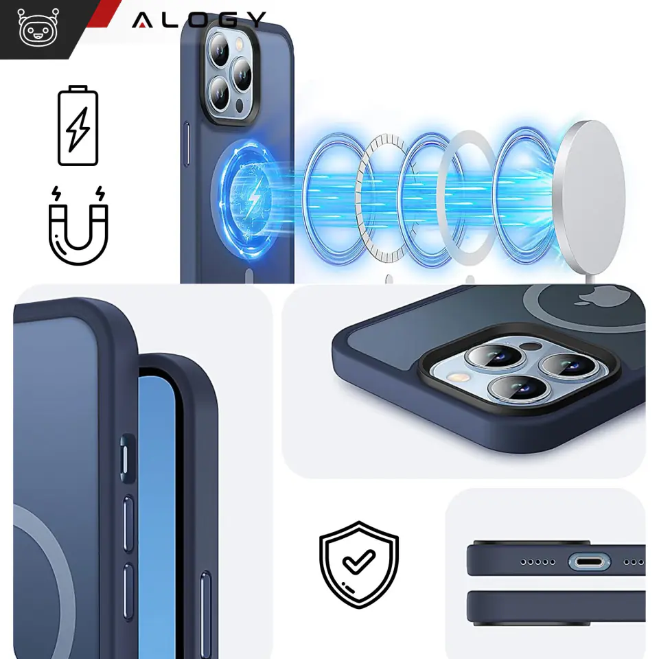 Etui do iPhone 13 Pro Max MagSafe Matt Case Cover matowe obudowa Alogy Ring pancerne na telefon Granatowe