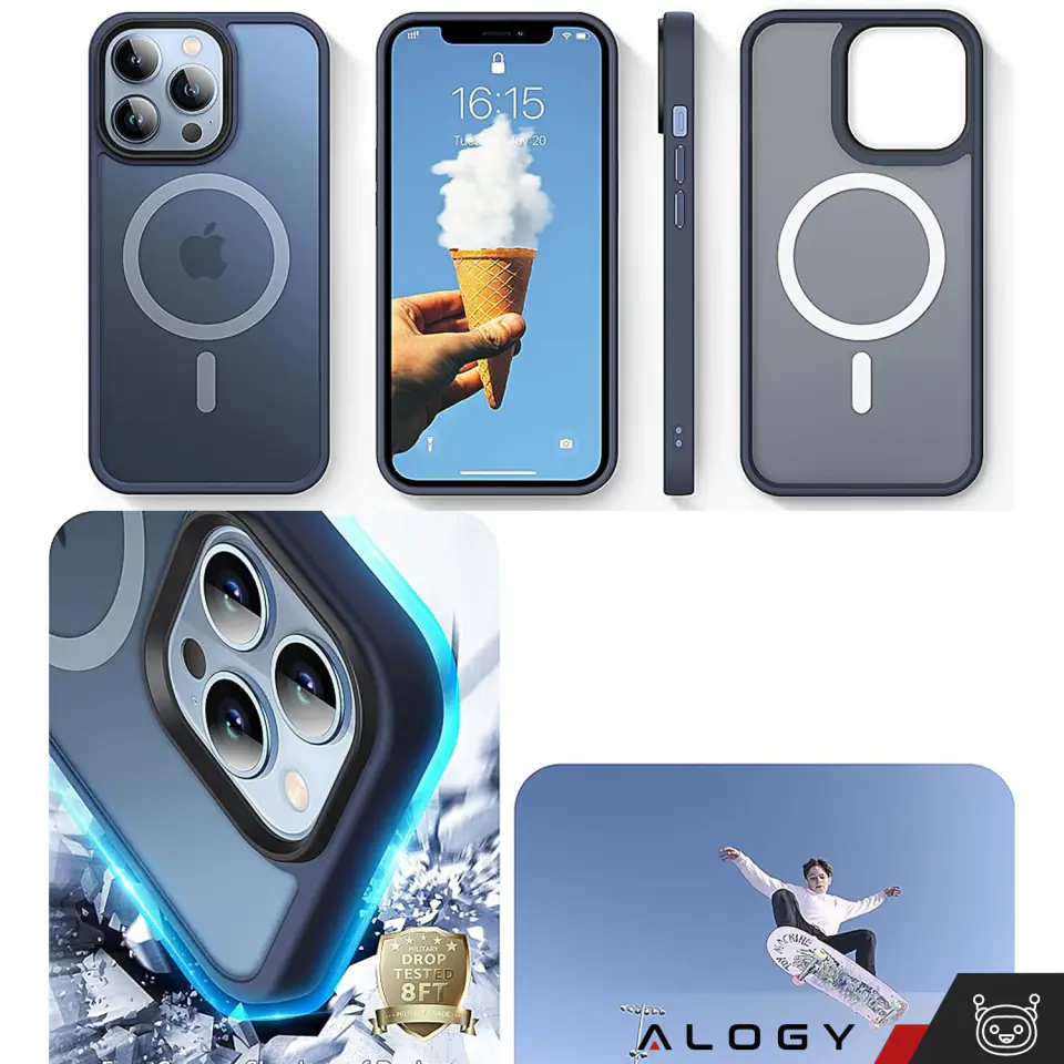 Etui do iPhone 13 Pro MagSafe Matt Case Cover matowe obudowa Alogy Ring pancerne na telefon Granatowe