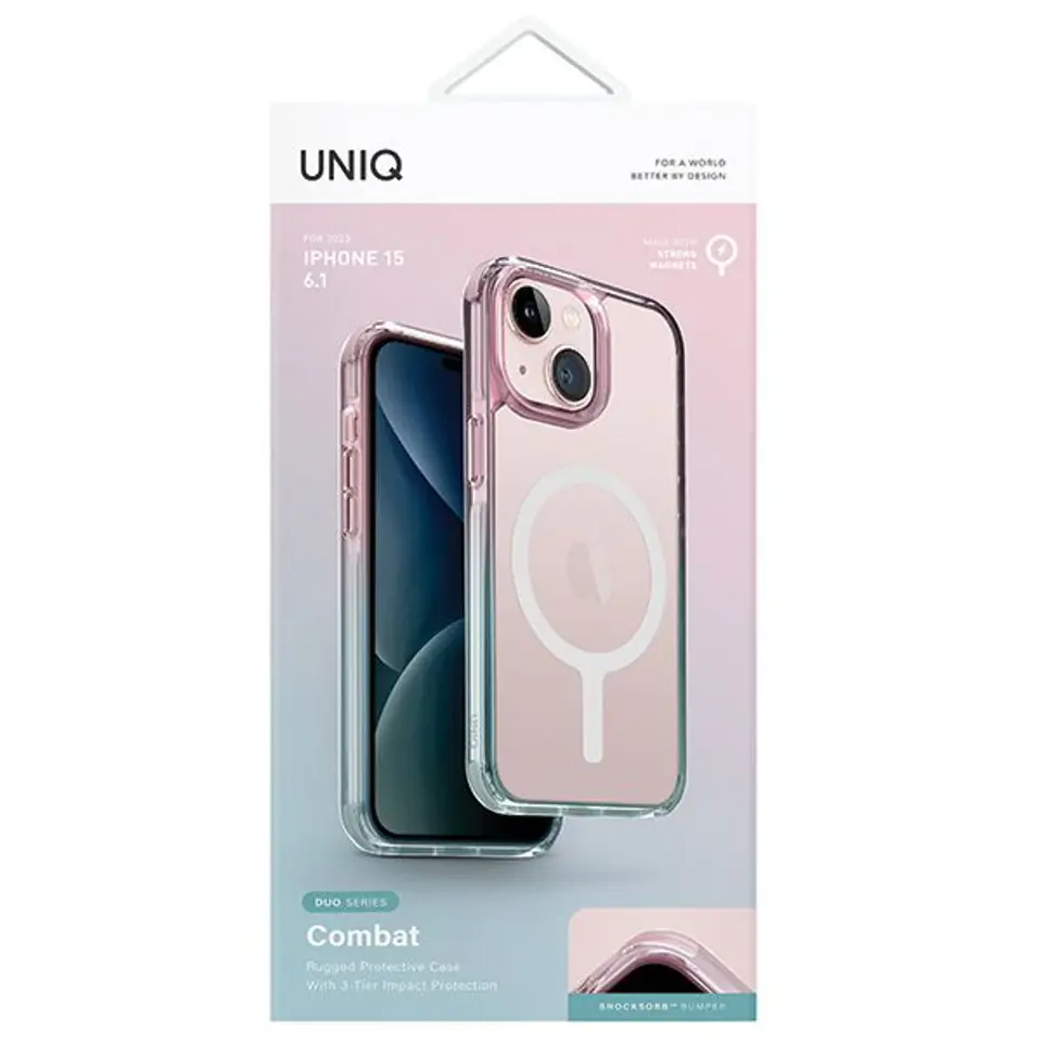 UNIQ etui Combat Duo iPhone 15 / 14 / 136.1" Magclick Charging niebiesko-różowy/pastel sky blue-powder pink