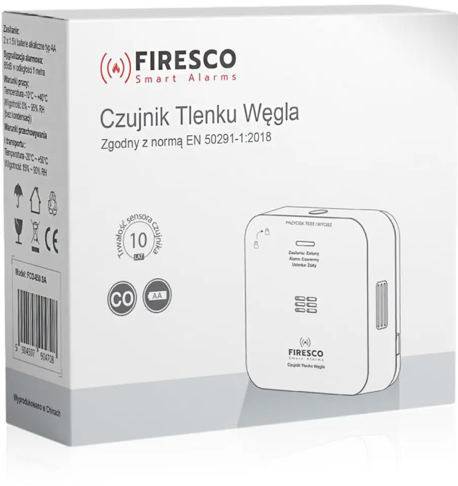 Czujnik czadu z sensorem elektrochemicznym Firesco FCO-850 SA