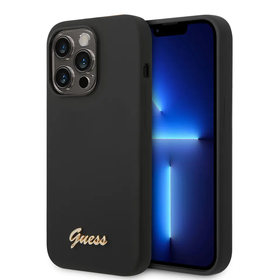 Guess GUHCP14XSLSMK iPhone 14 Pro Max6,7" czarny/black hard case Silicone Vintage Gold Logo
