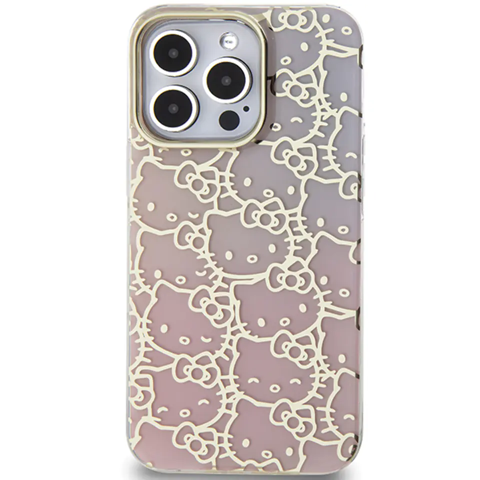 Oryginalne Etui IPHONE 13 PRO Hello Kitty Hardcase IML Gradient Electrop Crowded Kitty Head (HKHCP13LHCHPEP) różowe