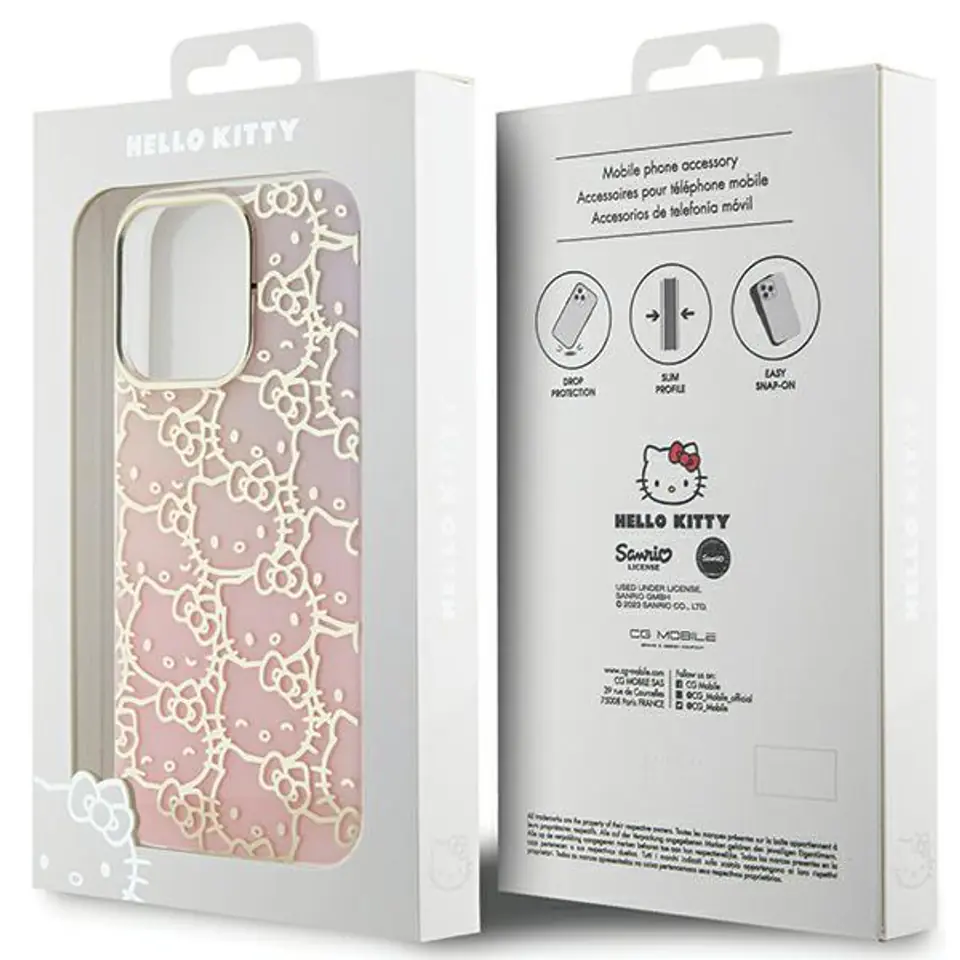 Oryginalne Etui IPHONE 13 PRO MAX Hello Kitty Hardcase IML Gradient Electrop Crowded Kitty Head (HKHCP13XHCHPEP) różowe