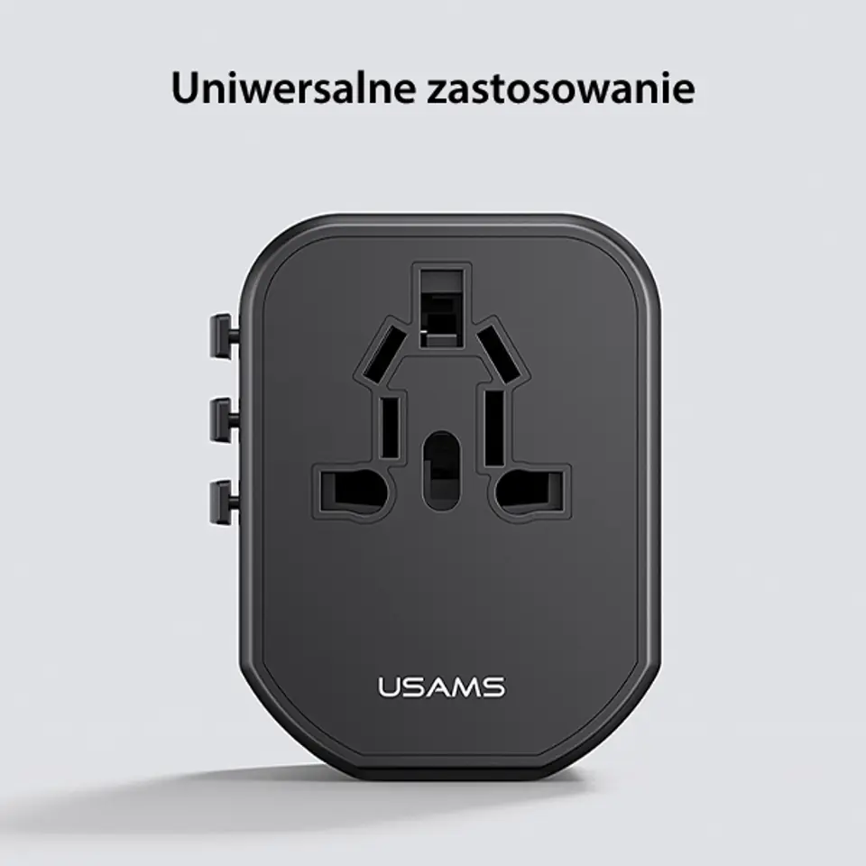 USAMS Adapter siec 2xUSB+1xUSB-C T59 20W 4w1 US/AU/EU/UK czarny/black CC179TC01 (US-CC179) Univesal Travel Charger