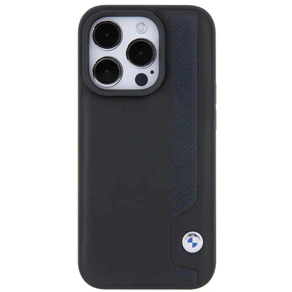BMW BMHCP15X22RBDK iPhone 15 Pro Max  6.1" czarny/black hardcase Leather Blue Dots