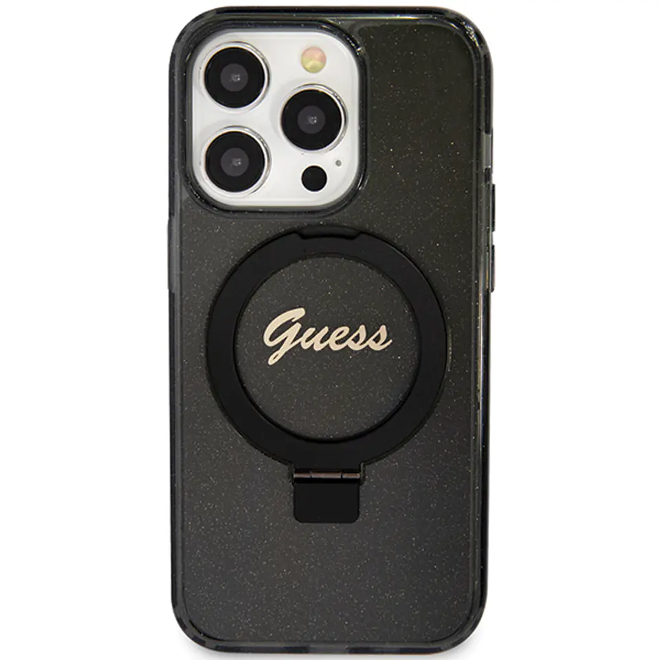 Guess GUHMP13XHRSGSK iPhone 13 Pro Max 6.7" czarny/black hardcase Ring Stand Script Glitter MagSafe