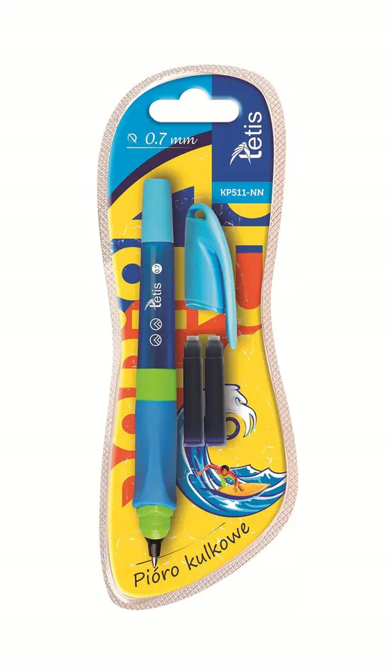 Pióro kulkowe niebieskie obudowa niebieska 0,7mm + 2 razy nabój KP511-NN TETIS