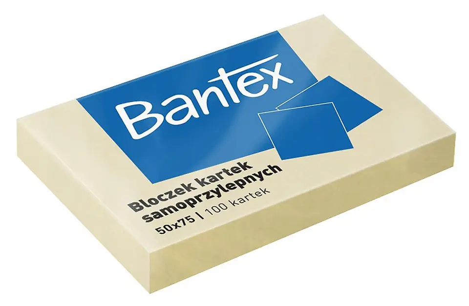 Karteczki samoprzylepne bloczek 50x75mm 100 kartek żółty 400086385 BANTEX