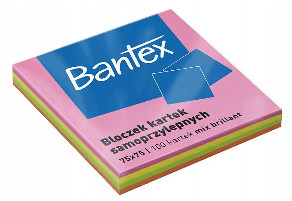 Karteczki samoprzylepne bloczek 75x75mm 100 kartek kolorowe 400086389 BANTEX