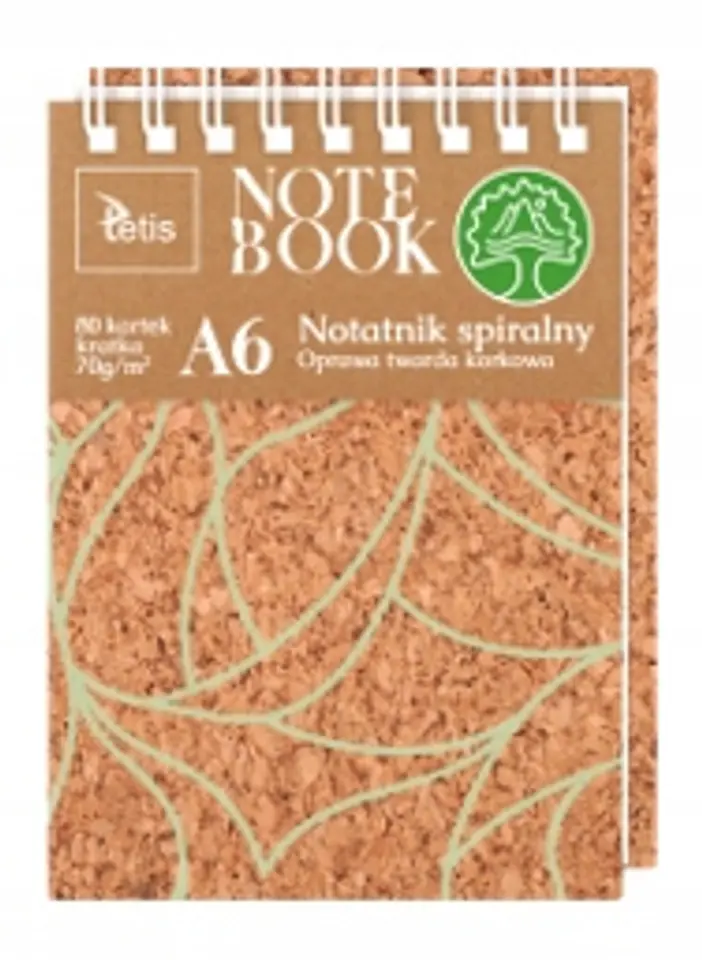 Kołonotatnik A6 80k kratka oprawa korkowa 70g KB050-KA6 TETIS