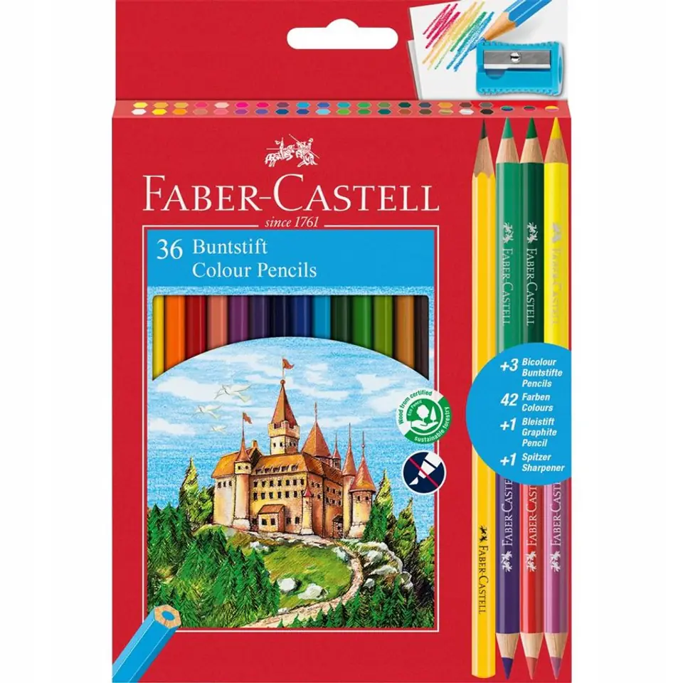 Kredki ZAMEK 36kol. dwustronne +3 kredki dwustronne +ołówek+temperówka 110336 FABER CASTELL