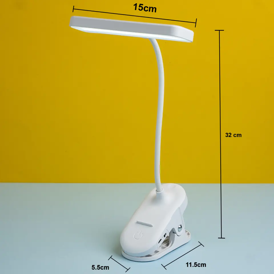 Lampka LED nocna na biurko biurkowa do czytania z klipsem lampa na klips dotykowa 3 tryby bezprzewodowa kabel USB biała