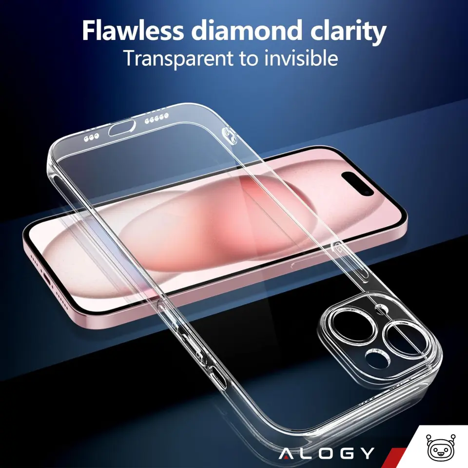 Etui do iPhone 15 obudowa Case silikonowe przezroczyste ochrona aparatu osłona obiektywów Alogy Slim