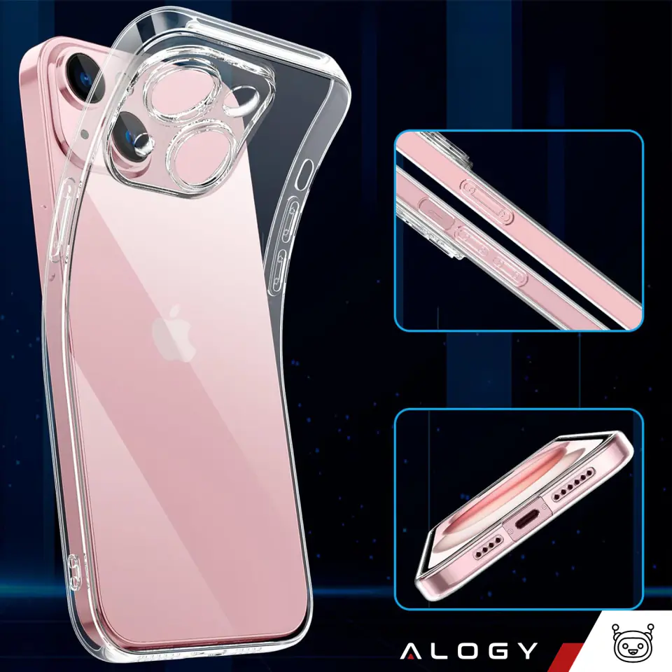 Etui do iPhone 15 Plus obudowa Case silikonowe przezroczyste ochrona aparatu osłona obiektywów Alogy Slim