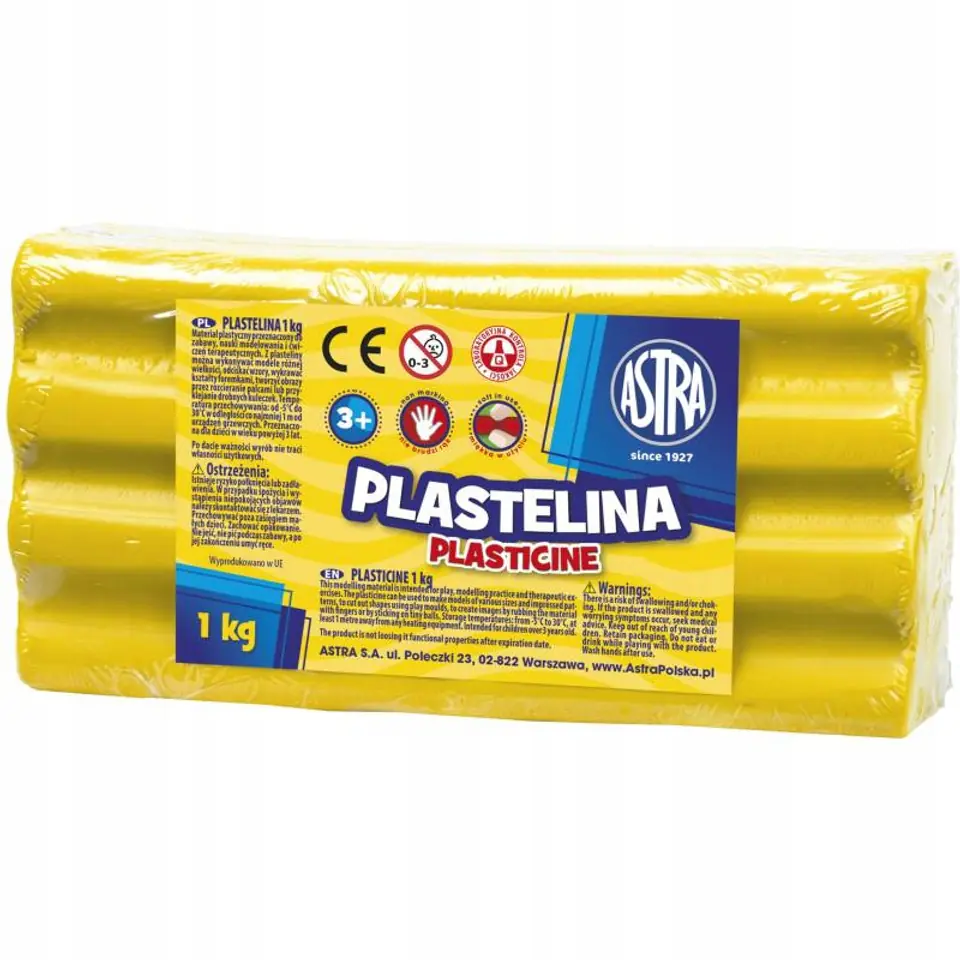 Plastelina szkolna dla dzieci 1kg żółta 303111002 ASTRA