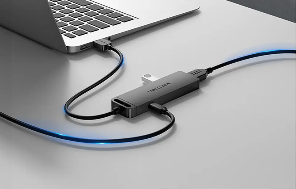 Hub USB 3.0 z 4 portami i zasilaniem Vention CHLBB 0,15 m, czarny