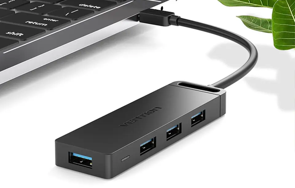 Hub 5w1 z 4 portami USB 3.0 i kablem USB-C Vention TGKBB 0,15m Czarny