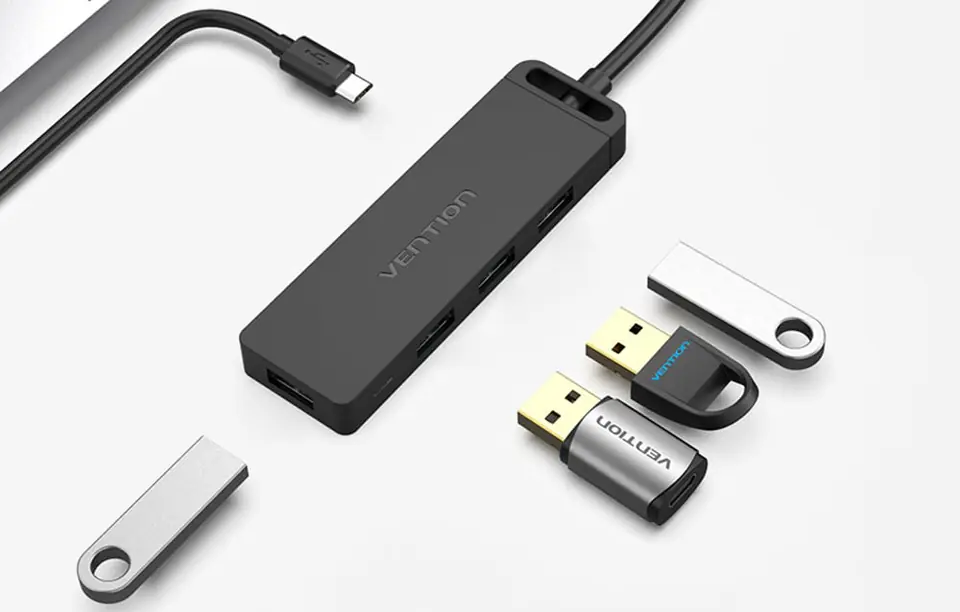 Hub 5w1 z 4 portami USB 3.0 i kablem USB-C Vention TGKBD 0,5m Czarny