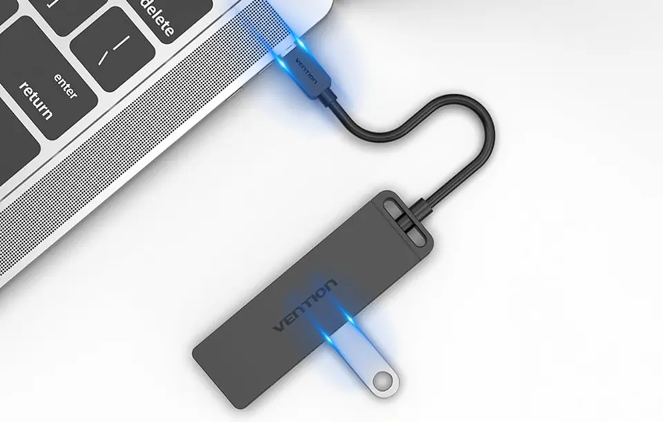 Hub 5w1 z 4 portami USB 3.0 i kablem USB-C Vention TGKBD 0,5m Czarny