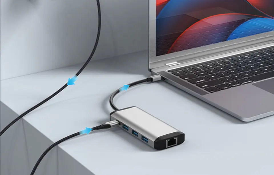 Stacja dokująca USB-C na USB-C, 3x USB3.0, PD 0,15m Vention THAHB szary