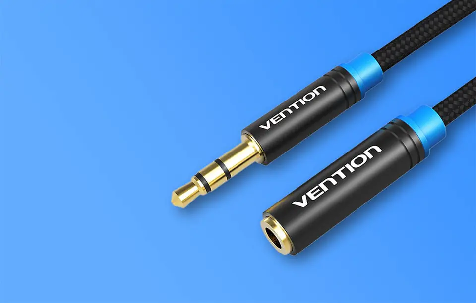 Kabel audio 3,5mm męsko-żeński w oplocie bawełnianym Vention VAB-B06-B150-M 1,5m czarny