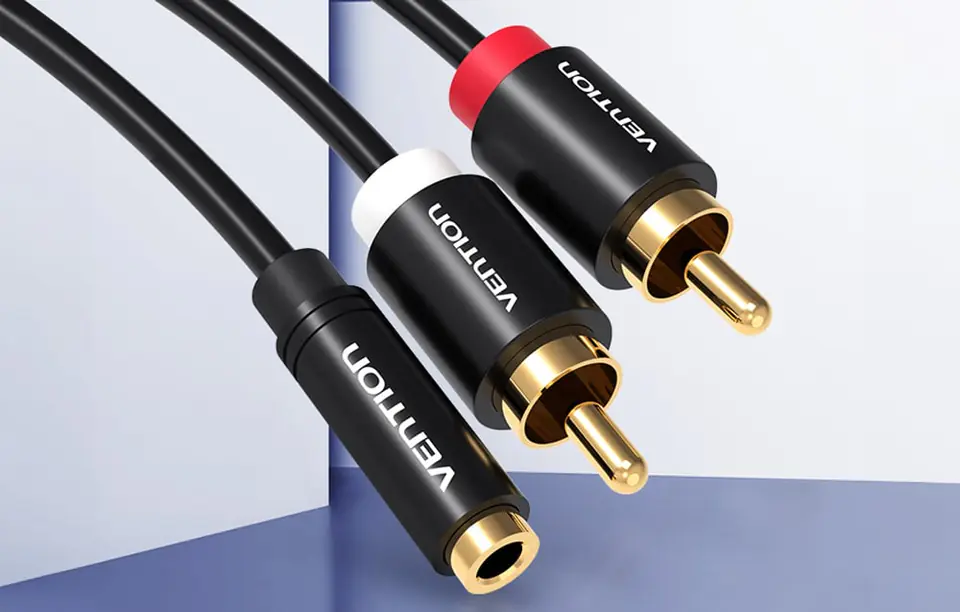 Kabel audio 3,5mm żeński na 2x RCA męski Vention VAB-R01-B100 1m czarny