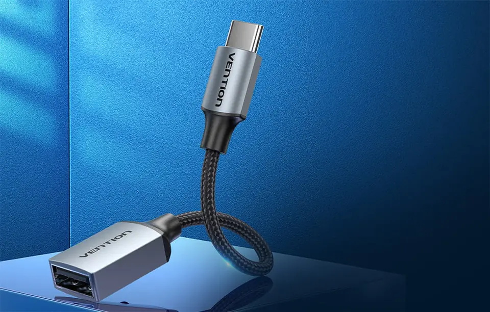 Kabel USB-C 2.0 męski na USB żeński OTG Vention CCWHB 0,15 m, 2A, szary