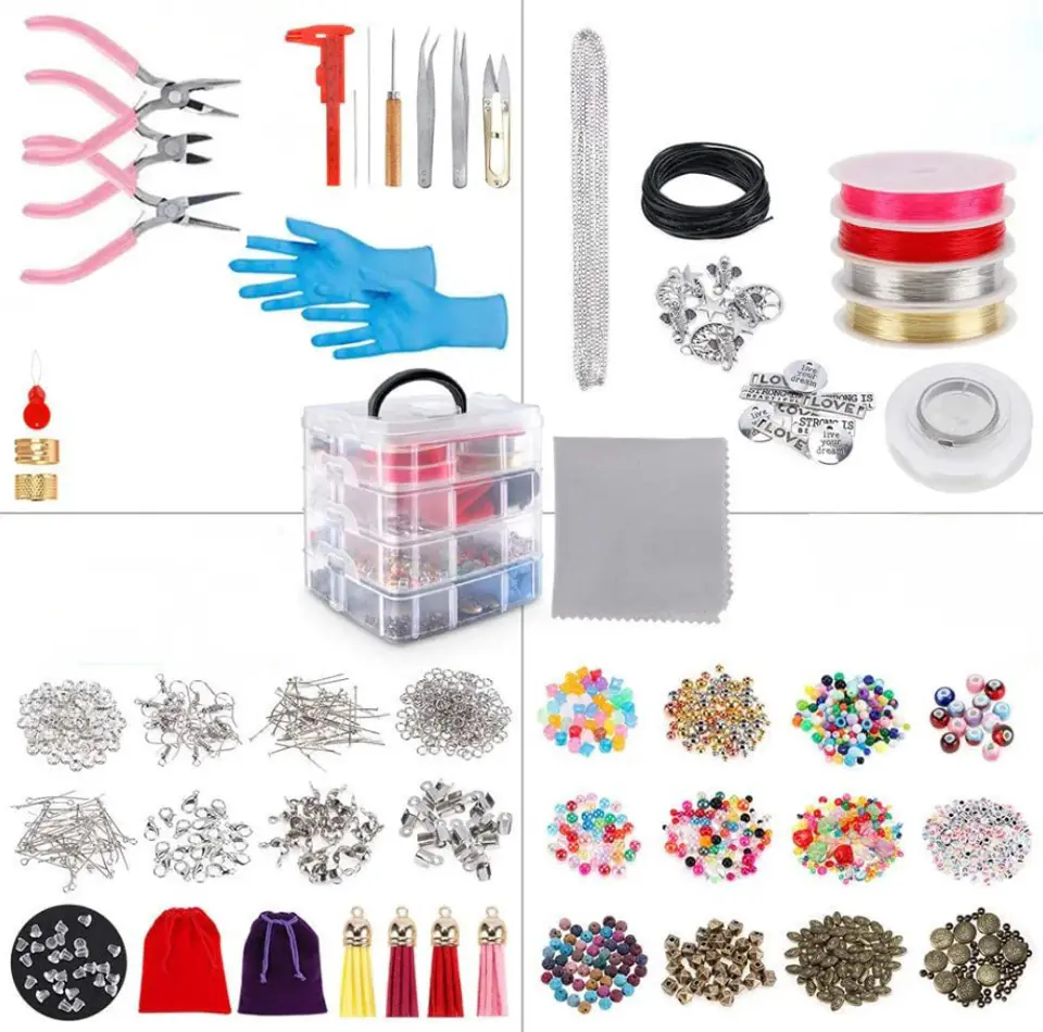 Zestaw Do Tworzenia Robienia Biżuterii, Bransoletek, Charmsy, Zawieszki, Koraliki 2062el. Kuferek