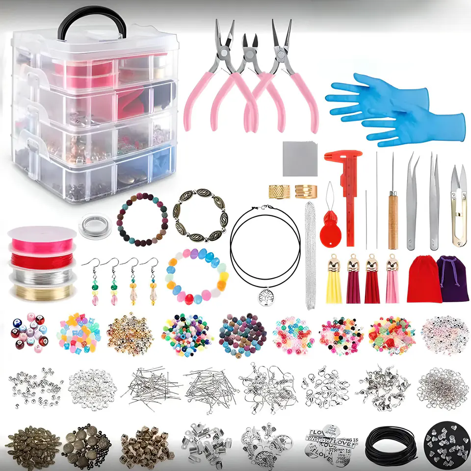Zestaw Do Tworzenia Robienia Biżuterii, Bransoletek, Charmsy, Zawieszki, Koraliki 2062el. Kuferek