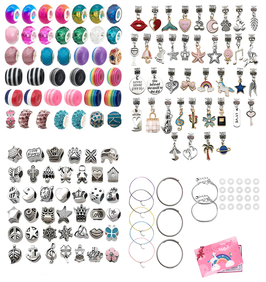 Zestaw Do Tworzenia Robienia Biżuterii, Bransoletek, Charmsy, Zawieszki, Koraliki MIX