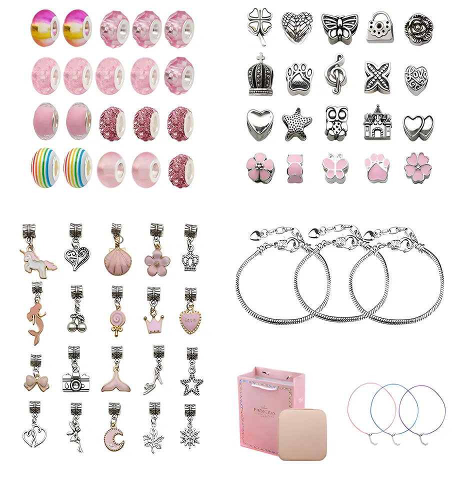 Zestaw Do Tworzenia Robienia Biżuterii, Bransoletek, Charmsy, Zawieszki, Koraliki ODCIENIE RÓŻU + Etui