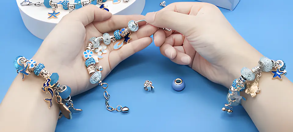 Zestaw Do Tworzenia Robienia Biżuterii, Bransoletek, Charmsy, Zawieszki, Koraliki ODCIENIE NIEBIESKIEGO + Etui