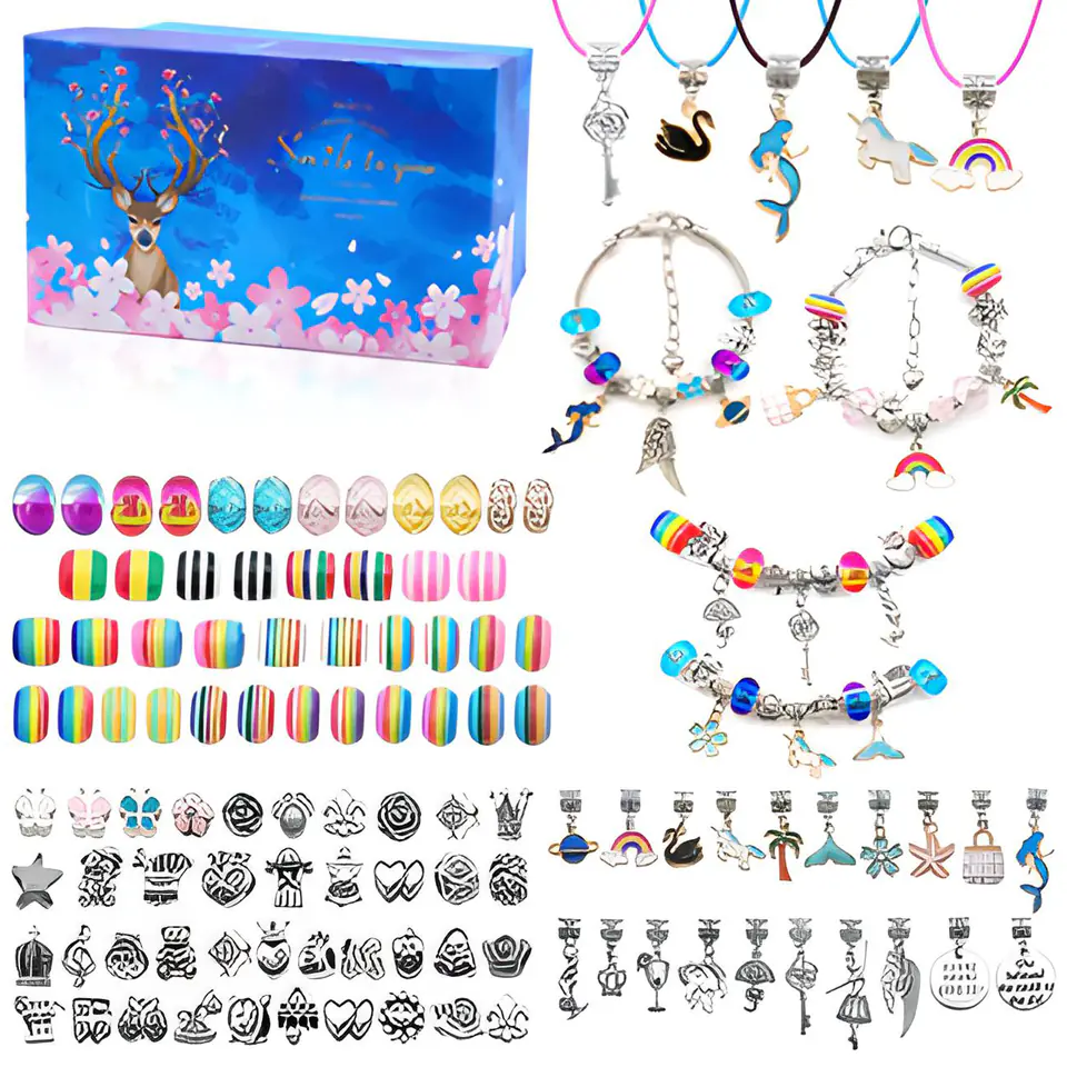Zestaw Do Tworzenia Robienia Biżuterii, Bransoletek, Charmsy, Zawieszki, Koraliki w paski, MIX