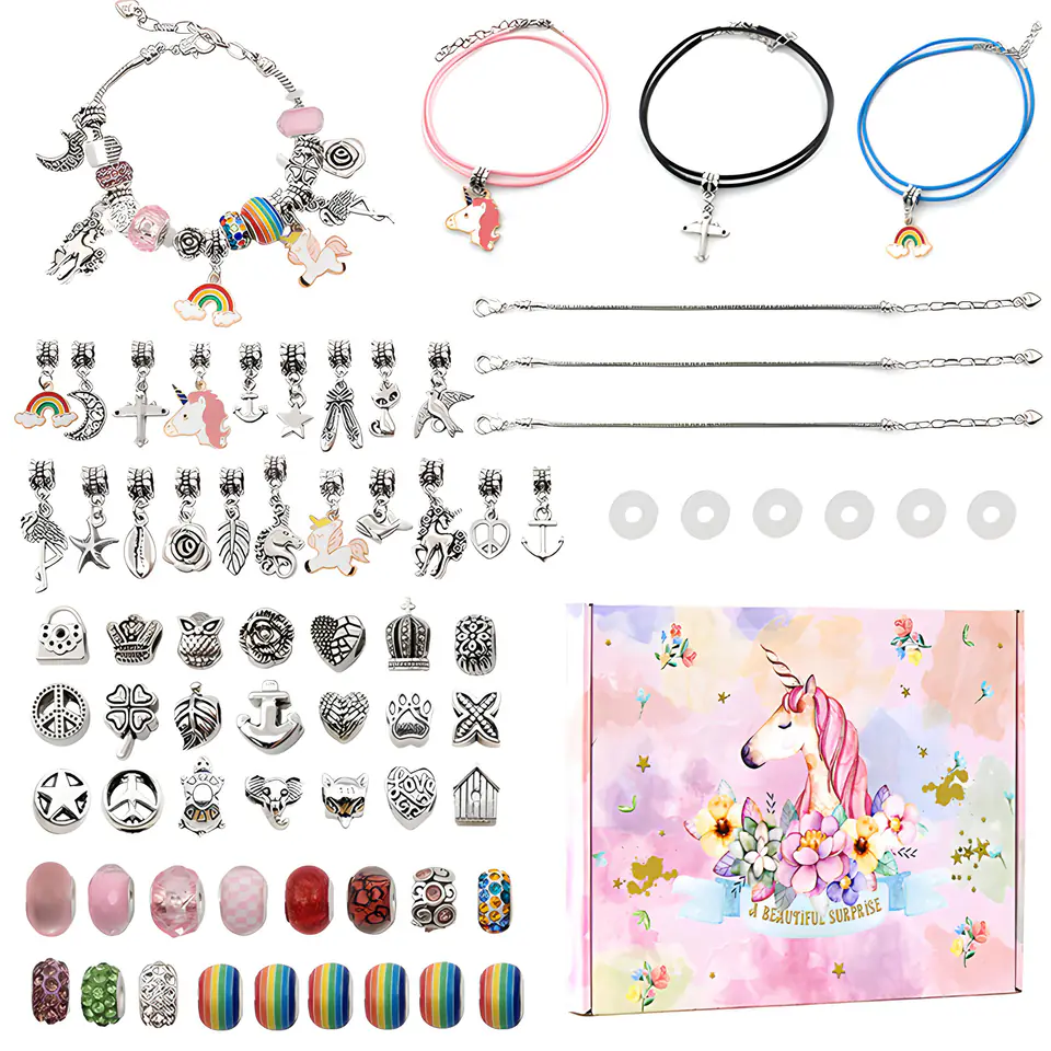 Zestaw Do Tworzenia Robienia Biżuterii, Bransoletek, Charmsy, Zawieszki, Koraliki JEDNOROŻEC