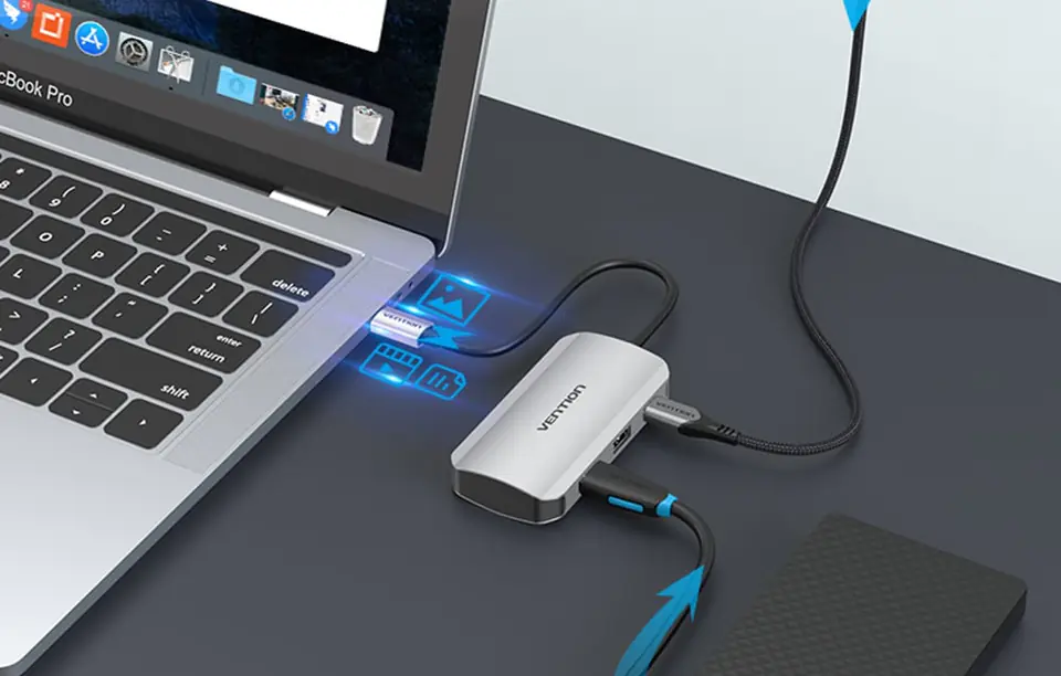 Stacja dokująca USB-C do 4x USB3.0, PD 0,15m Vention TNBHB (szary)