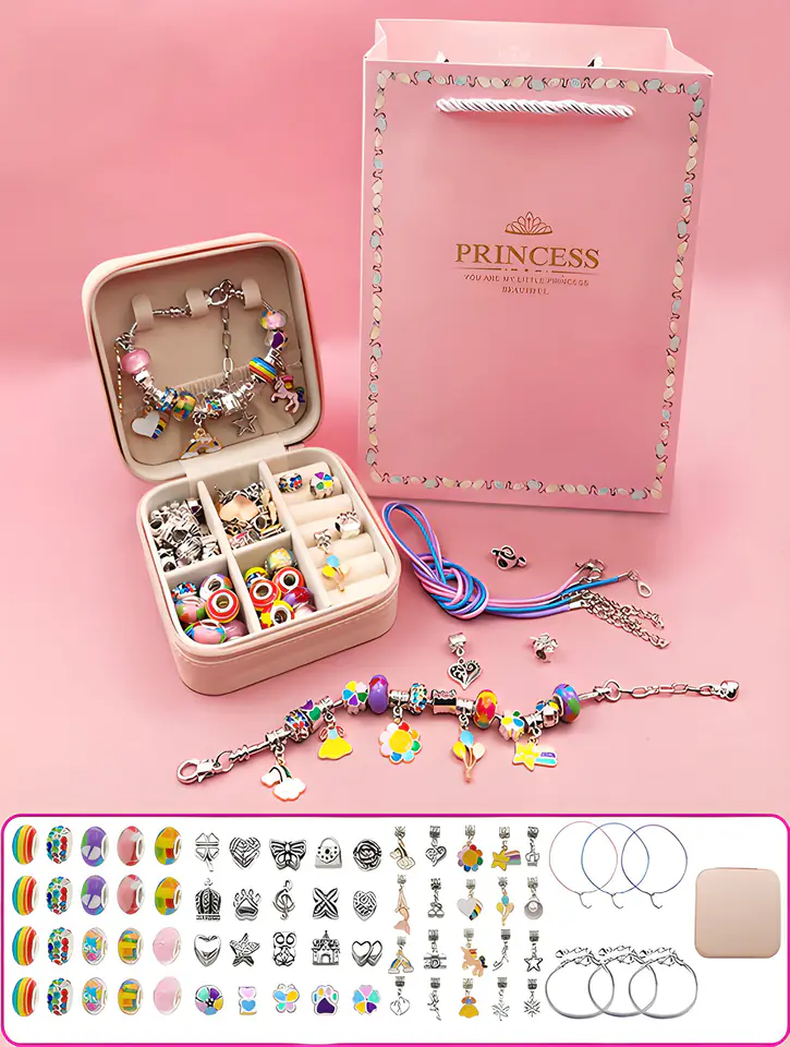 Zestaw Do Tworzenia Robienia Biżuterii, Bransoletek, Charmsy, Zawieszki, Koraliki TĘCZOWY MIX + Etui