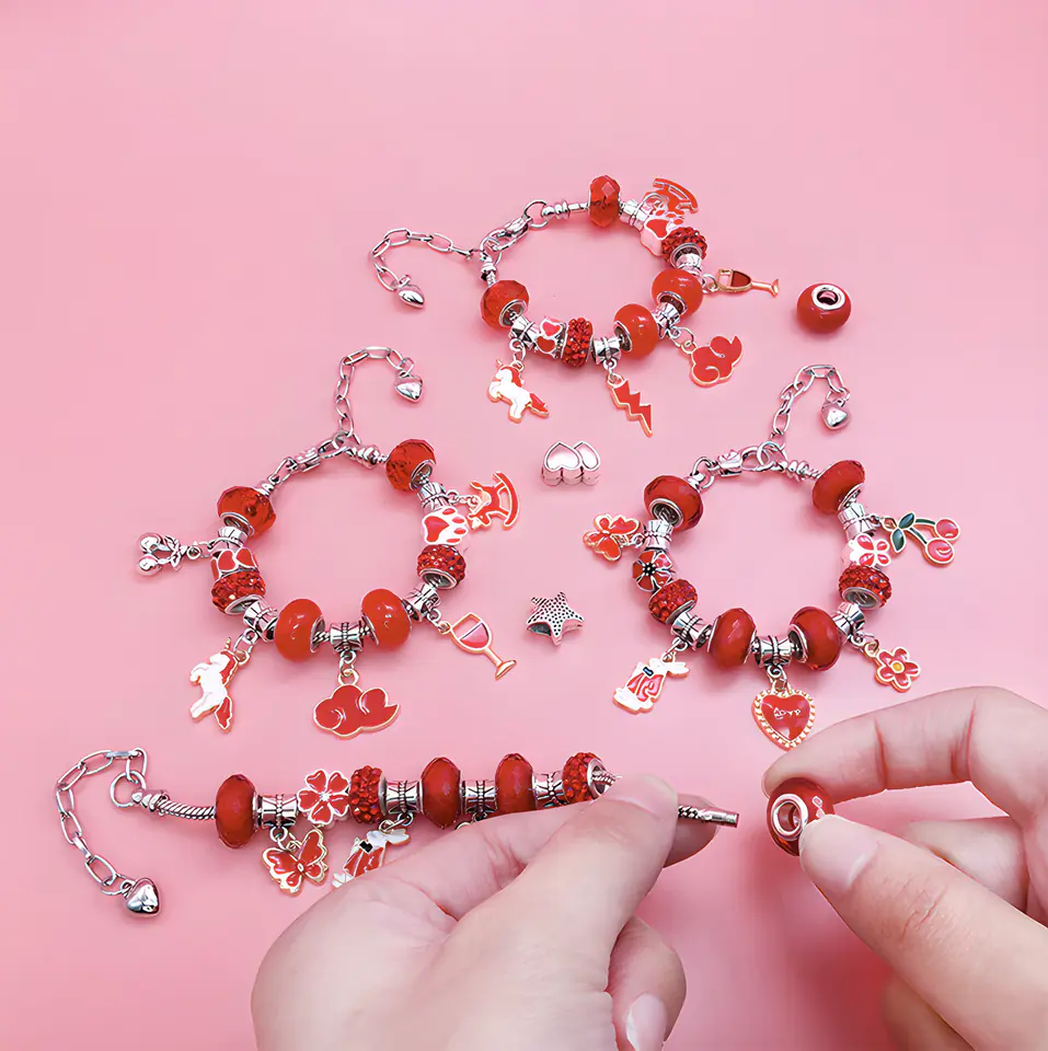 Zestaw Do Tworzenia Robienia Biżuterii, Bransoletek, Charmsy, Zawieszki, Koraliki ODCIENIE CZERWIENI