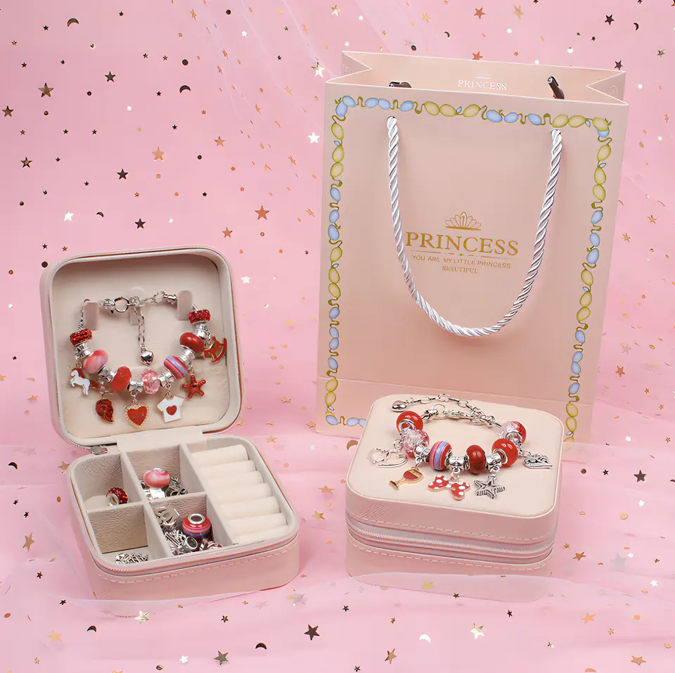 Zestaw Do Tworzenia Robienia Biżuterii, Bransoletek, Charmsy, Zawieszki, Koraliki ODCIENIE CZERWIENI