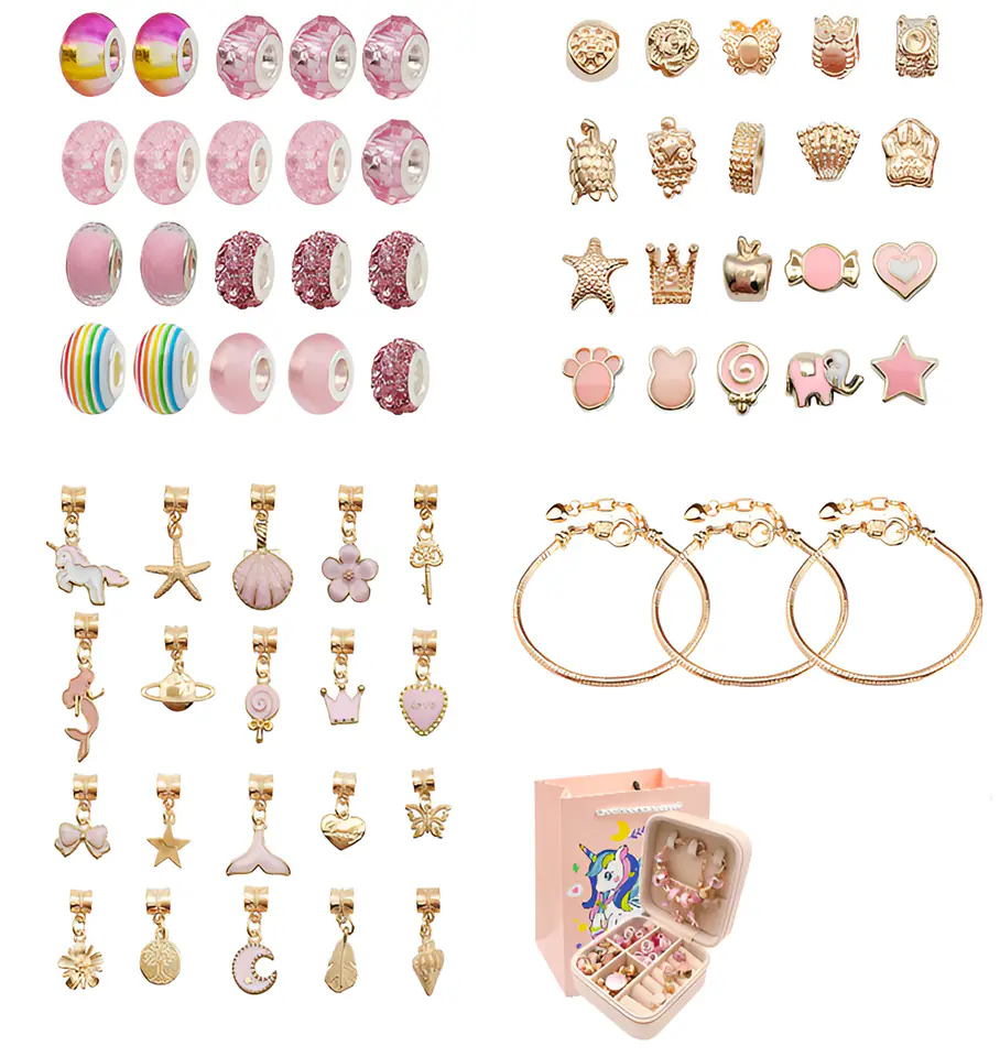 Zestaw Do Tworzenia Robienia Biżuterii, Bransoletek, Charmsy, Zawieszki, Koraliki ODCIENIE RÓŻU