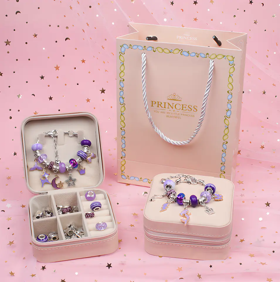 Zestaw Do Tworzenia Robienia Biżuterii, Bransoletek, Charmsy, Zawieszki, Koraliki ODCIENIE FIOLETU